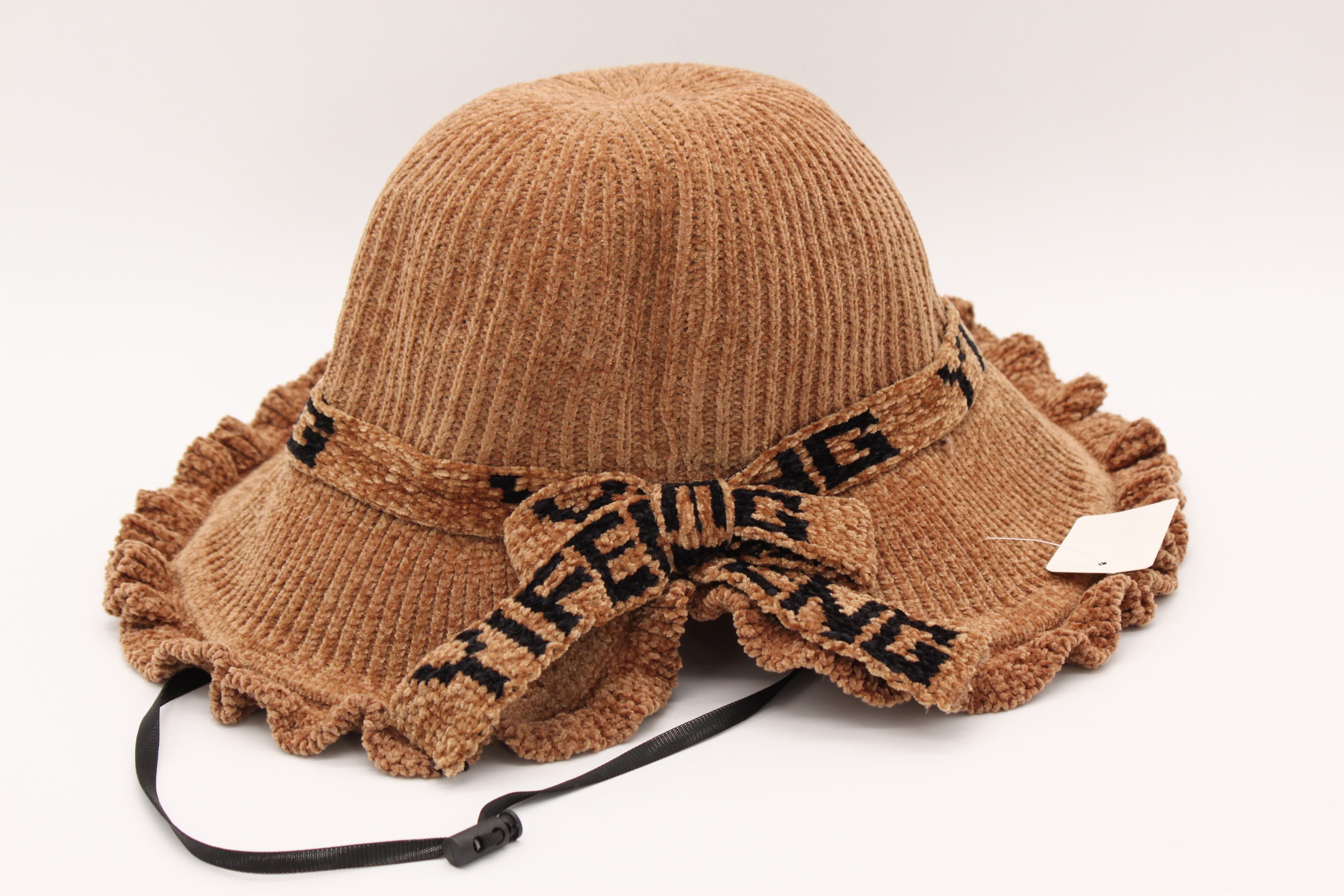 Women’s Plush Knit Wide Brim Hat with Bow
