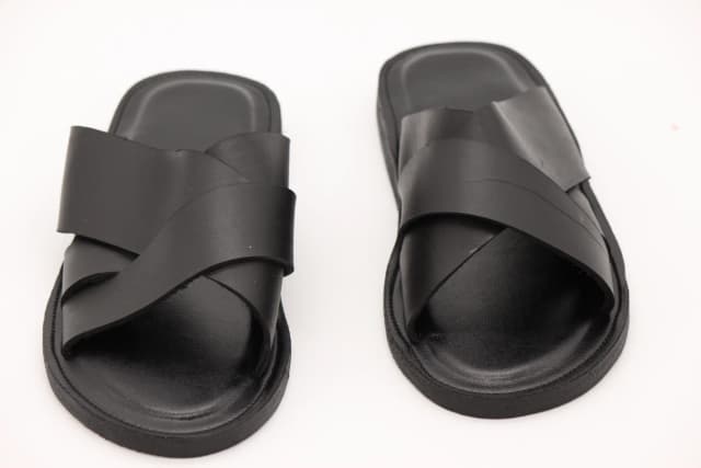 Black Slide Sandals with Crossed Straps