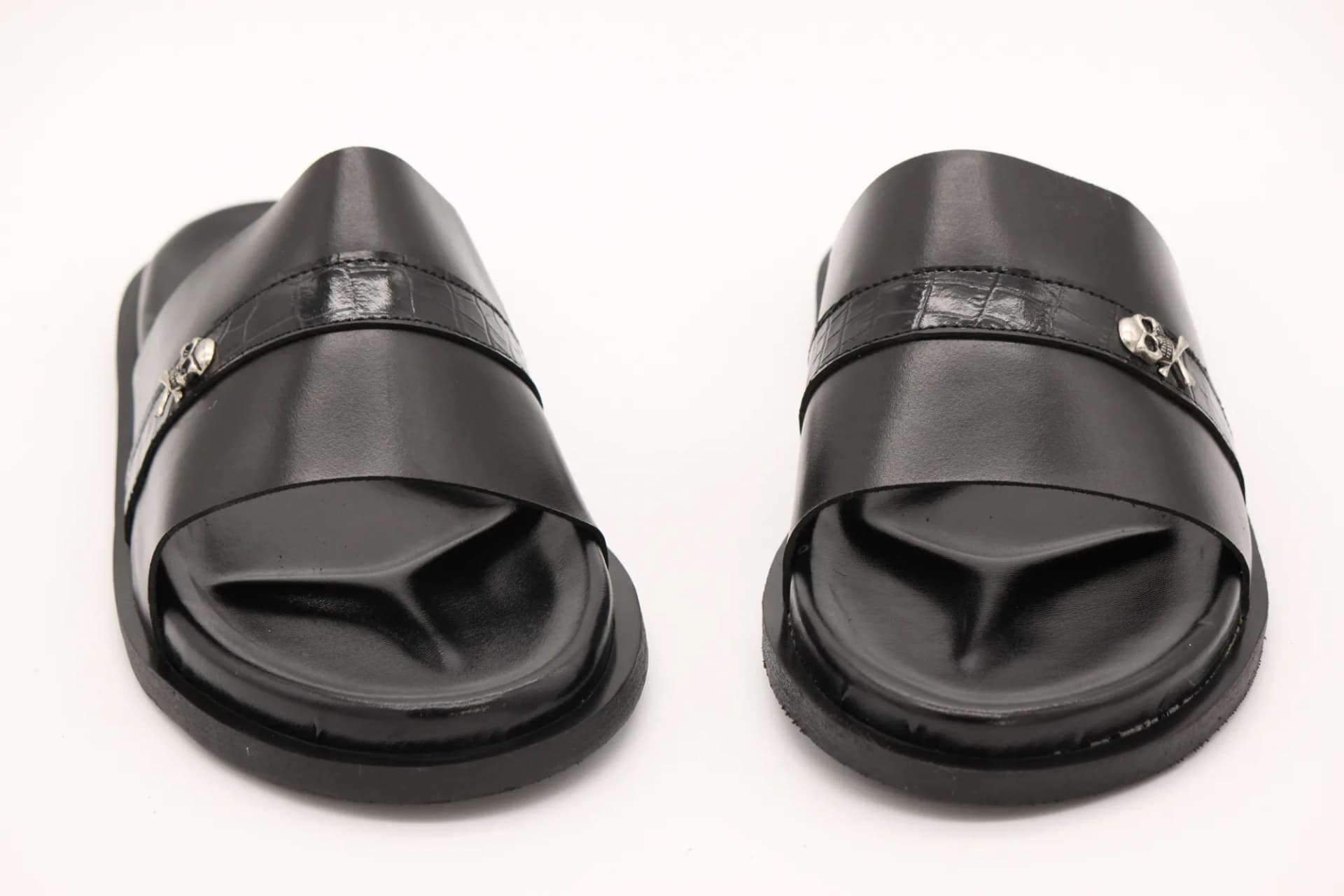 Black Slide Sandals with Skull Detail