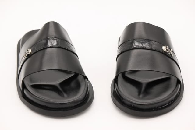 Black Slide Sandals with Skull Detail