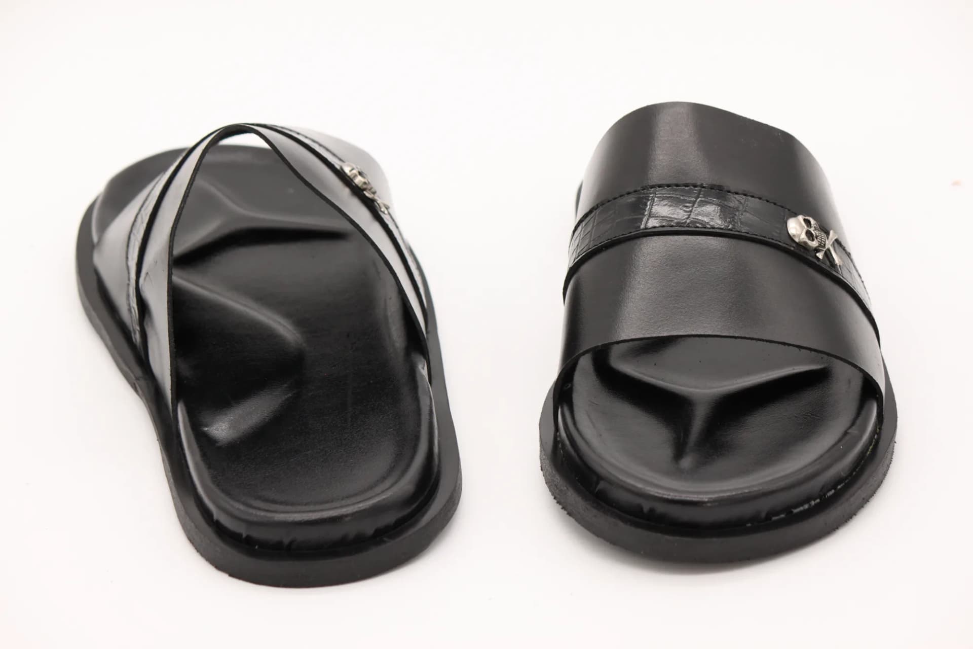 Black Slide Sandals with Skull Detail photo 2