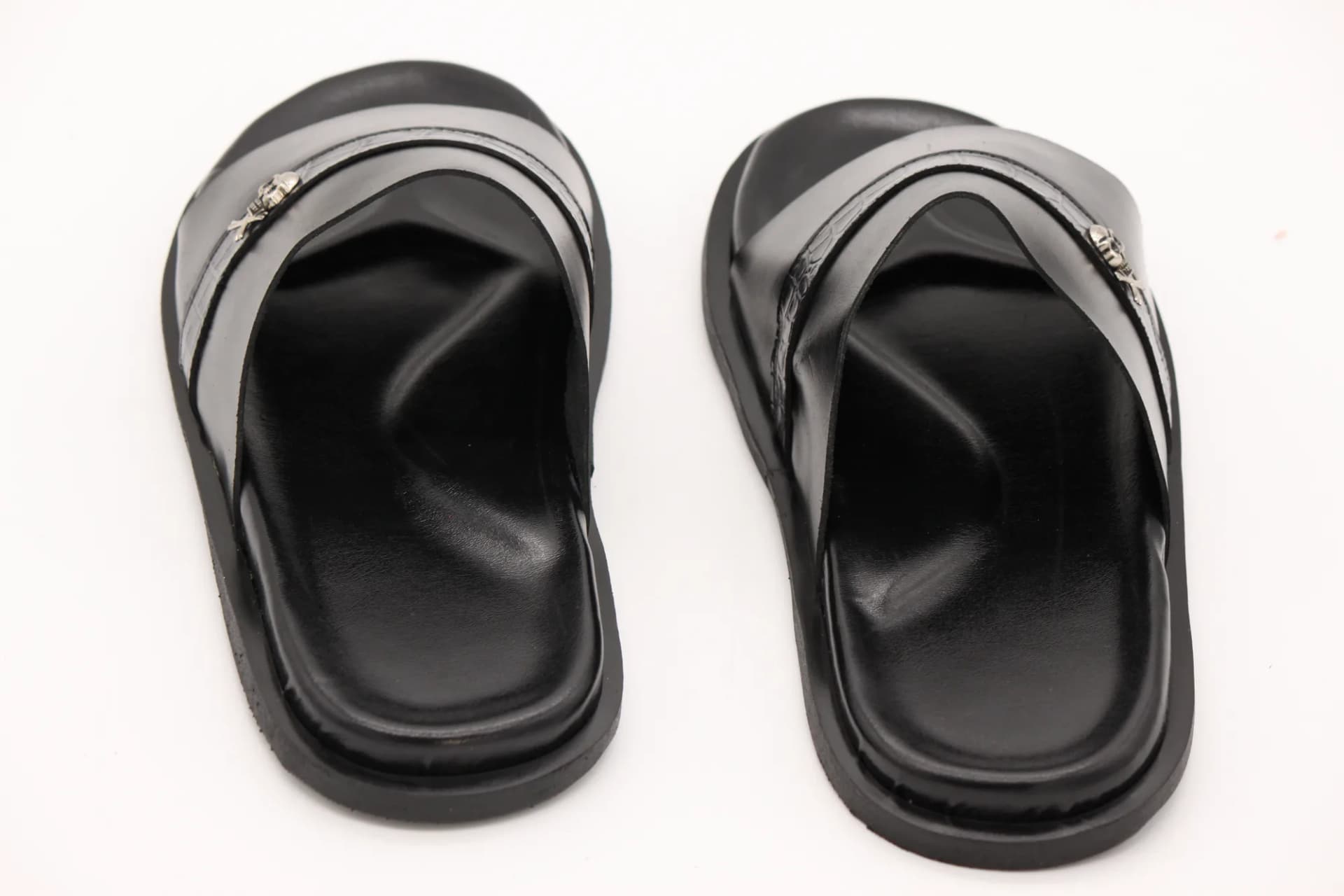 Black Slide Sandals with Skull Detail photo 4