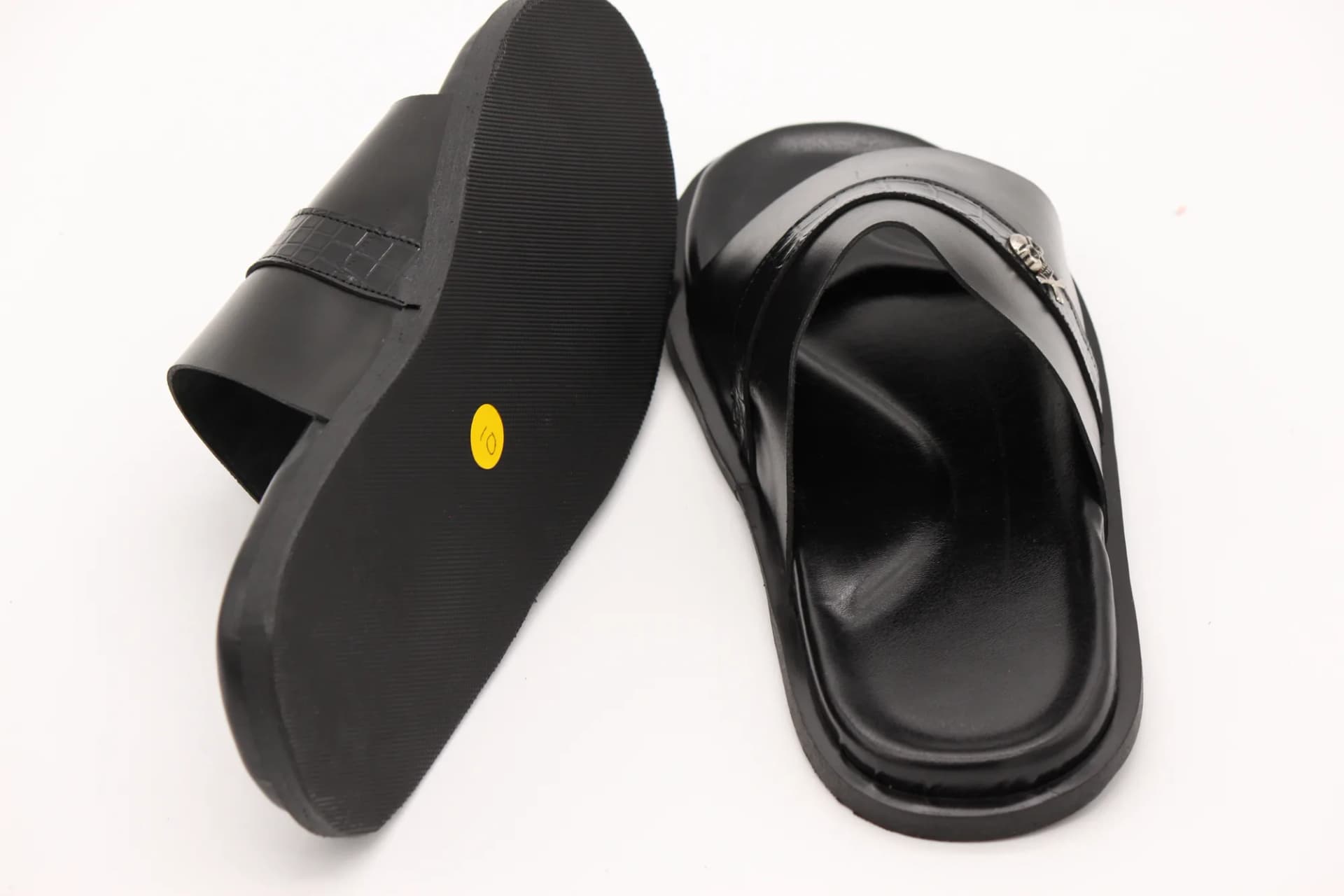 Black Slide Sandals with Skull Detail photo 5