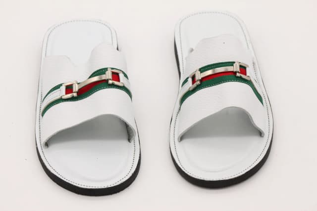 Stylish White Slide Sandals with Colorful Stripes