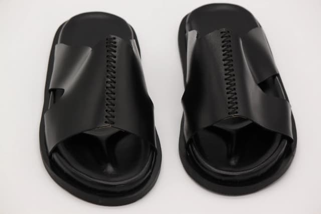 Black Leather Slide Sandals