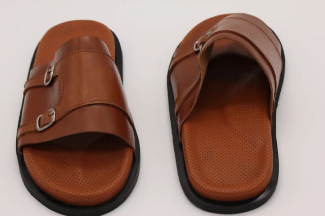 Brown Leather Slide Sandals