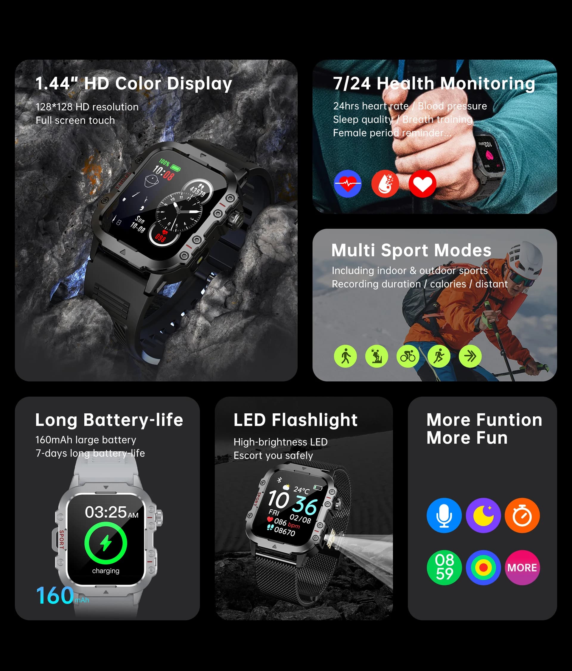 Military Smart Watch Men IP67 Sports Fitness Tracker