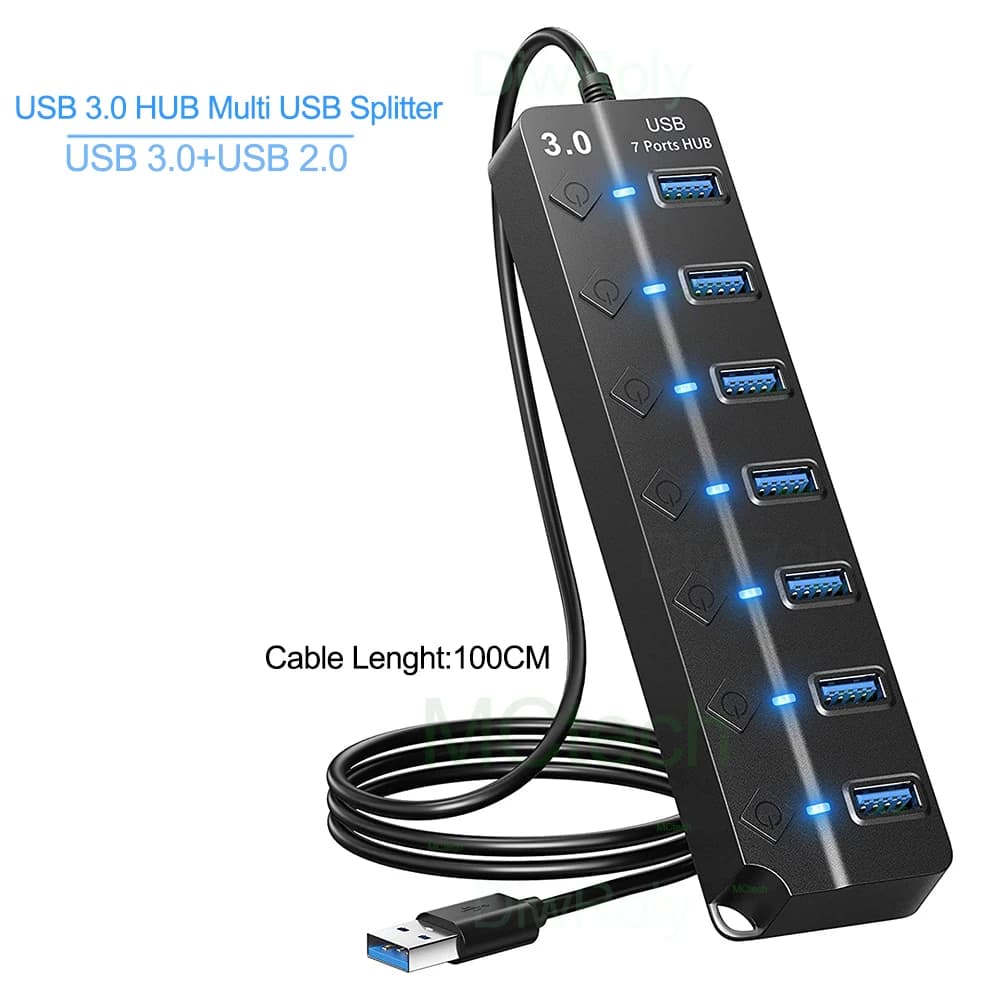 USB 3.0 Multi-Port Hub With Extended Cable