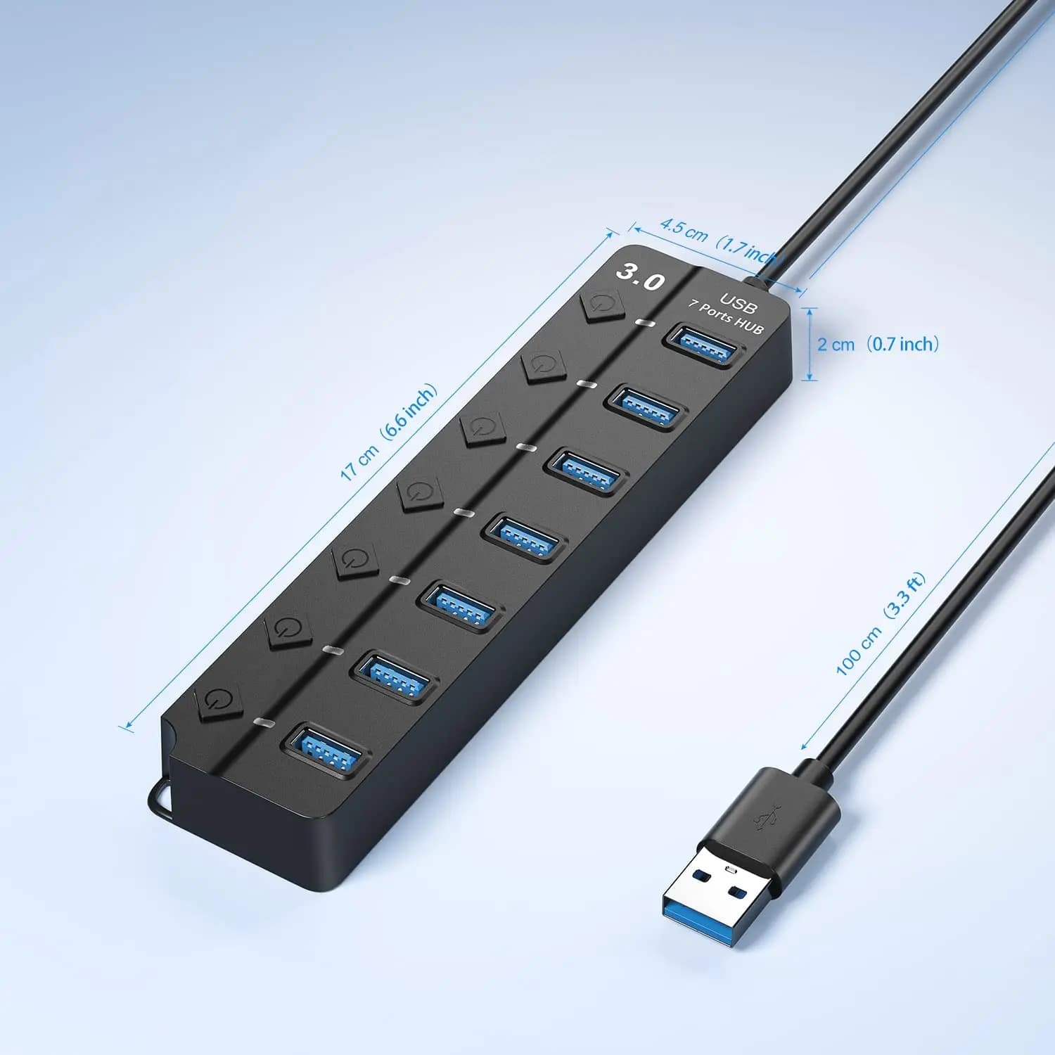 USB 3.0 Multi-Port Hub With Extended Cable