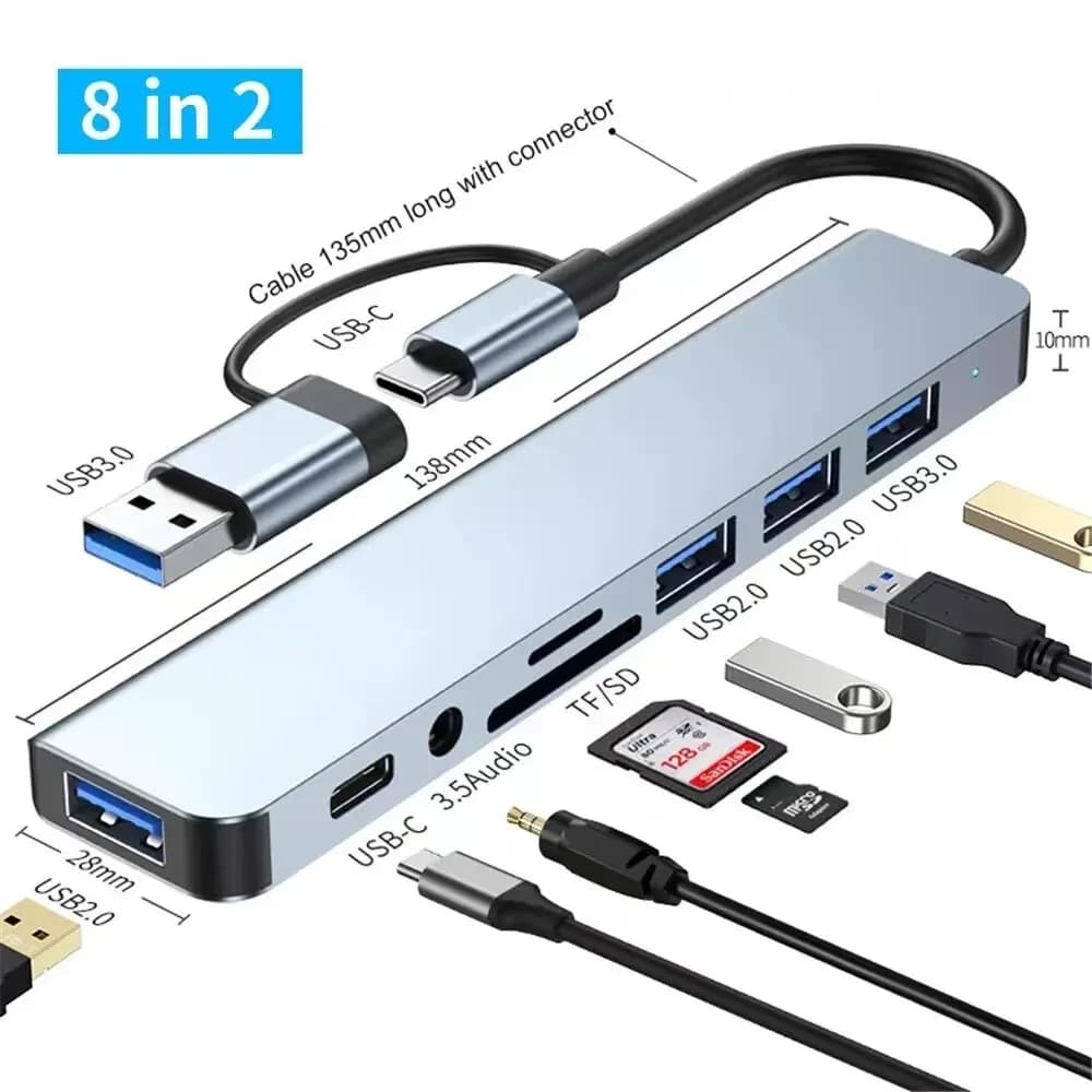 USB Hub 8-in-1 with Card Reader
