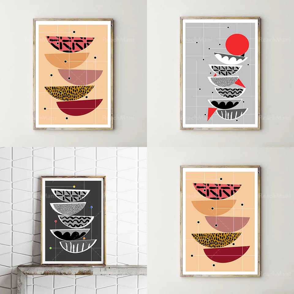 Wall Art Light Gray White Black Red Wall Decoration | Scandi Poster Gallery Wall Minimal Artwork