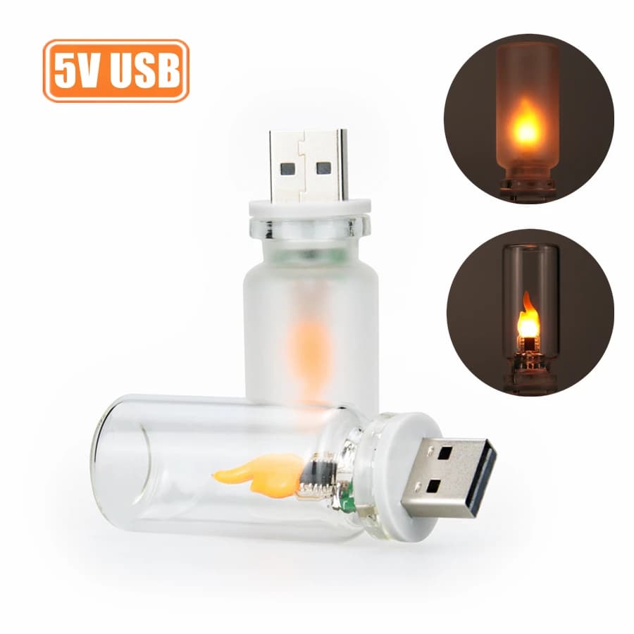 USB Flame Flickering LED Glass Candle Night Light