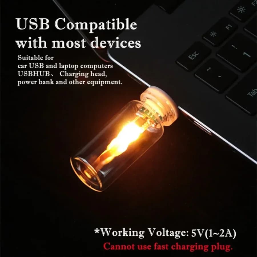 USB Flame Flickering LED Glass Candle Night Light