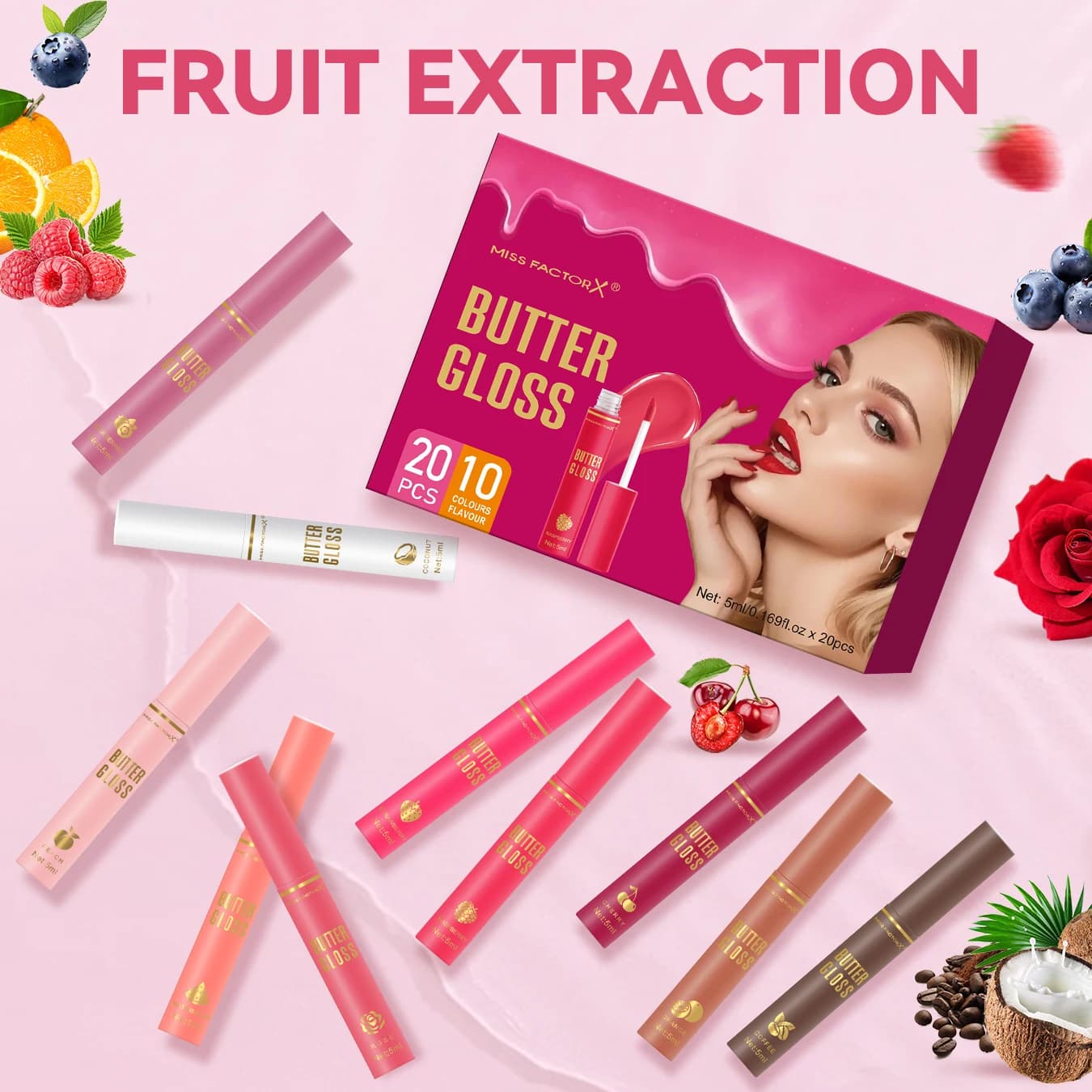 Colored Lip Oil Set, 20 Pieces, 10 Flavors