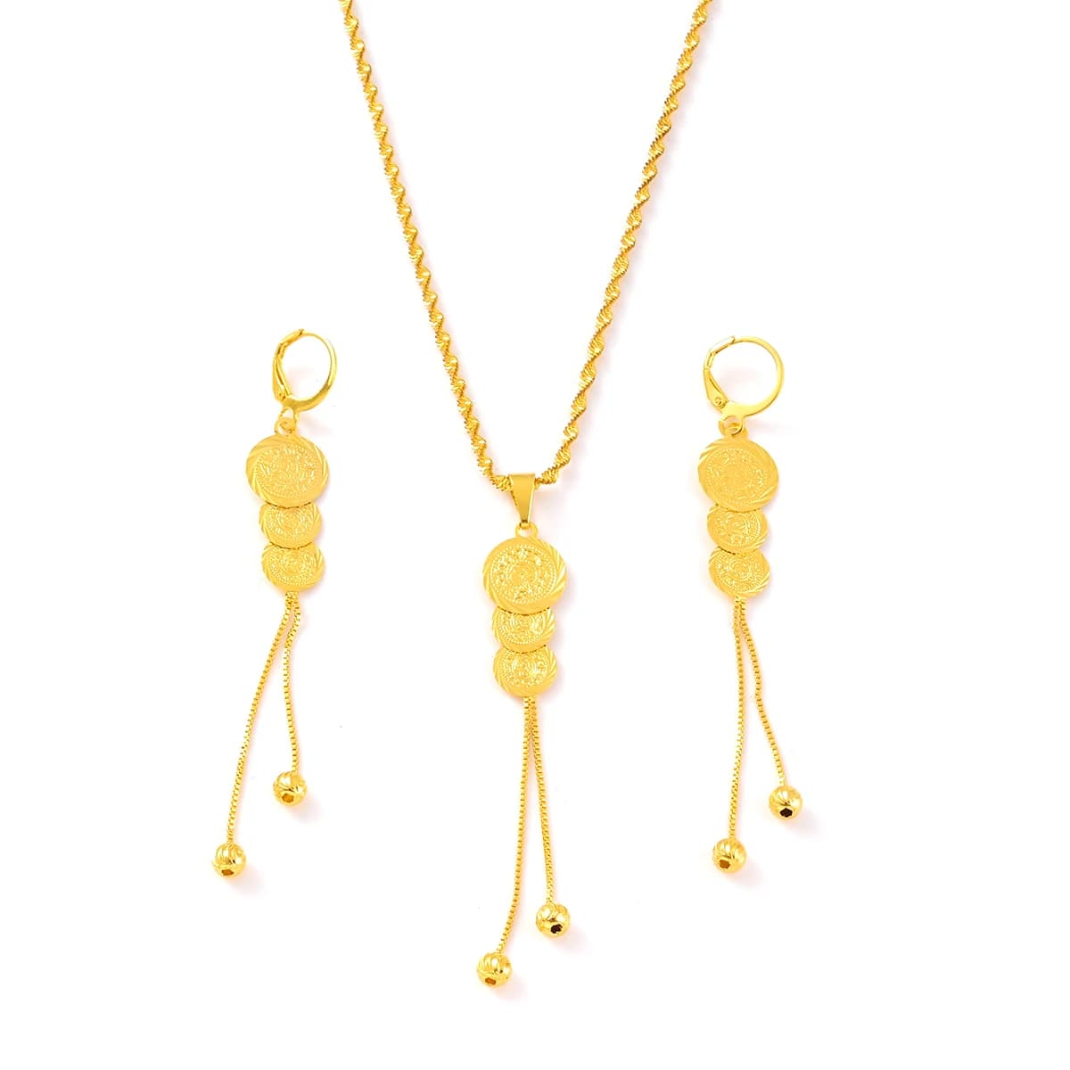 Gold Brass Necklace And Earring Set