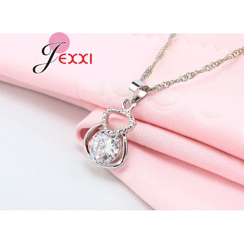 925 Silver Rhinestone Necklace Earrings Set