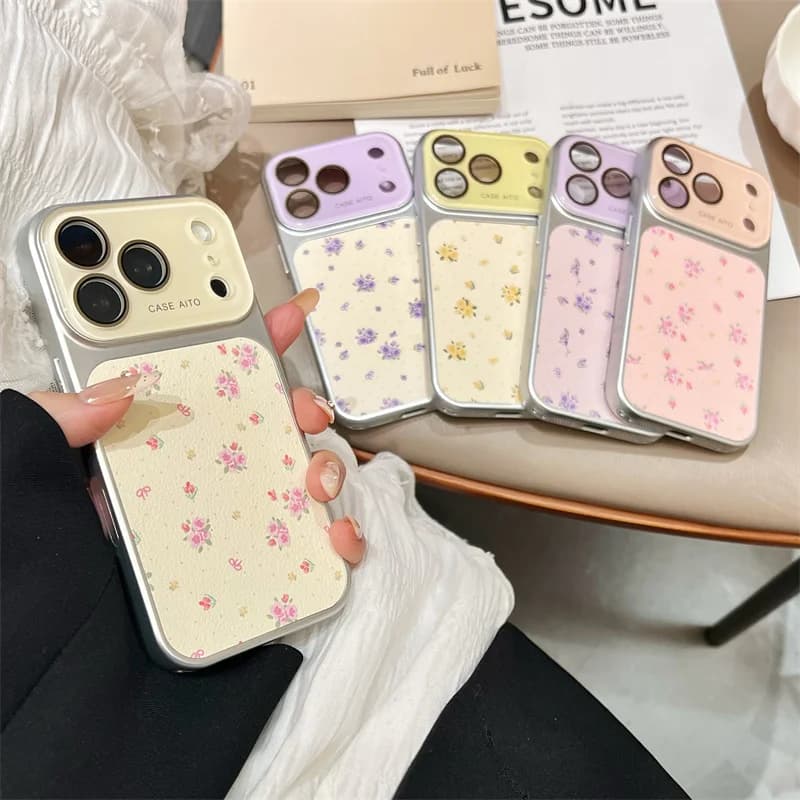 Camera Window Fower Phone Case For iPhone 17 16 15 14 Pro Max Glass Lens Protective Hard PC Back Cover