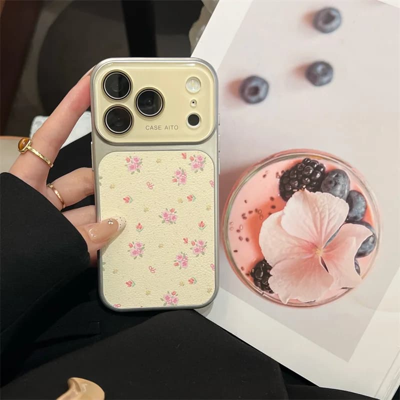 Camera Window Fower Phone Case For iPhone 17 16 15 14 Pro Max Glass Lens Protective Hard PC Back Cover