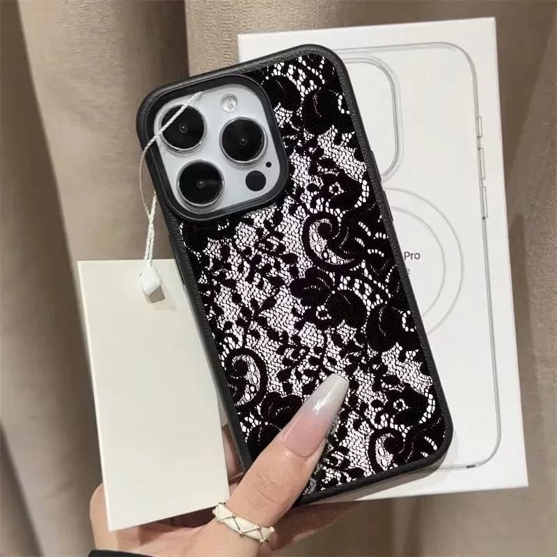 Black Lace Floral iPhone Case