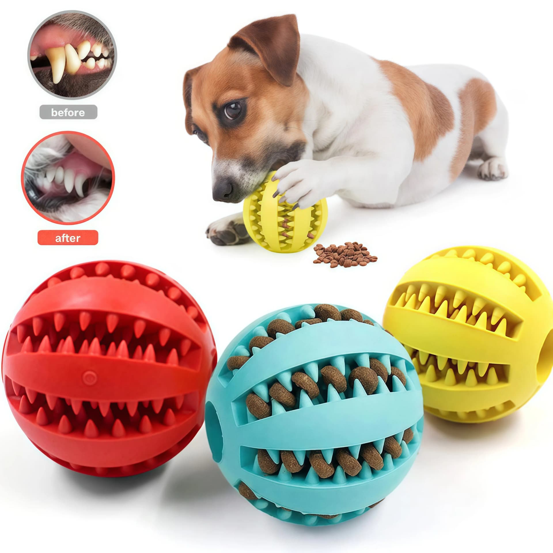 Interactive Rubber Dog Toy Ball Teeth Cleaner