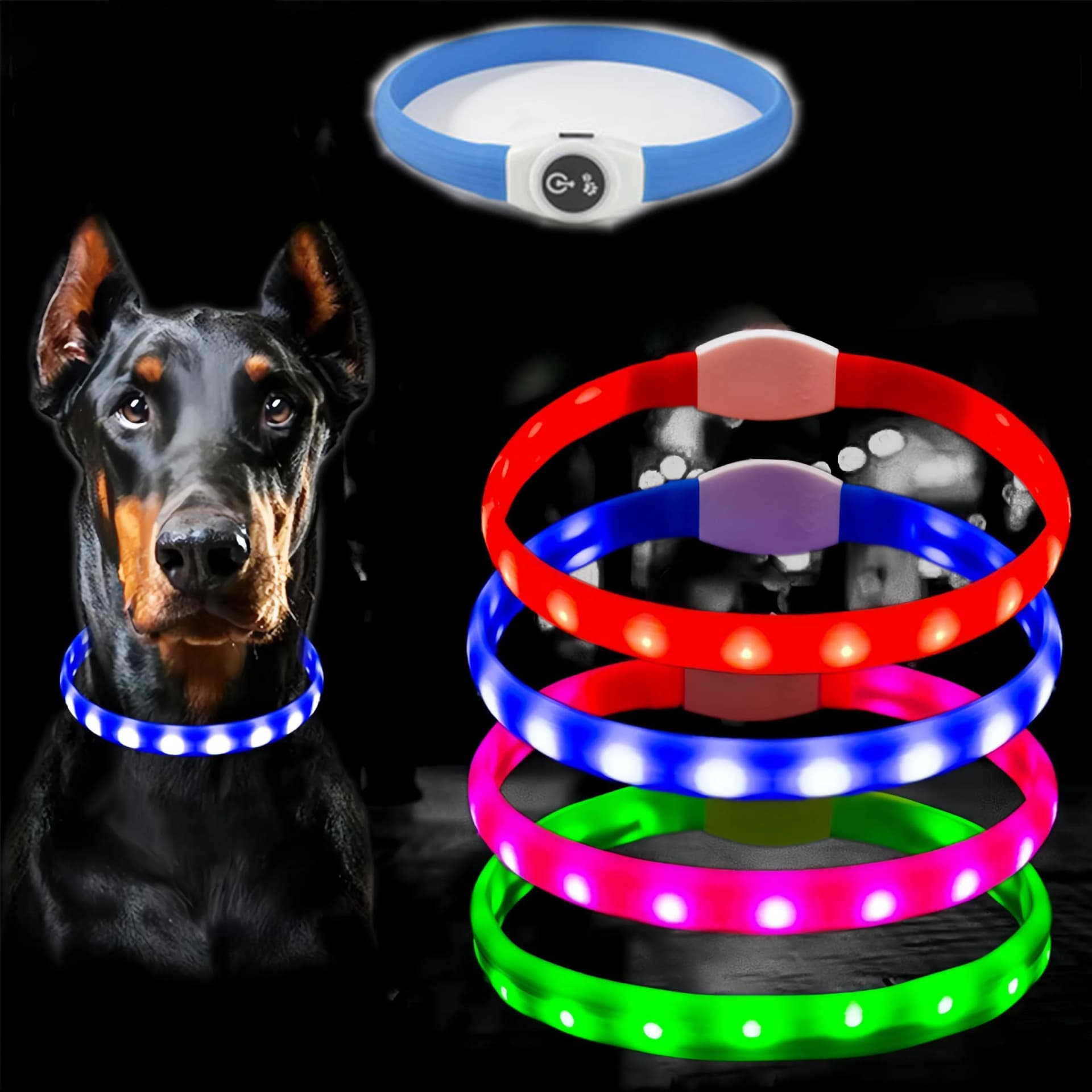 LED Waterproof Dog Collar USB Rechargeable