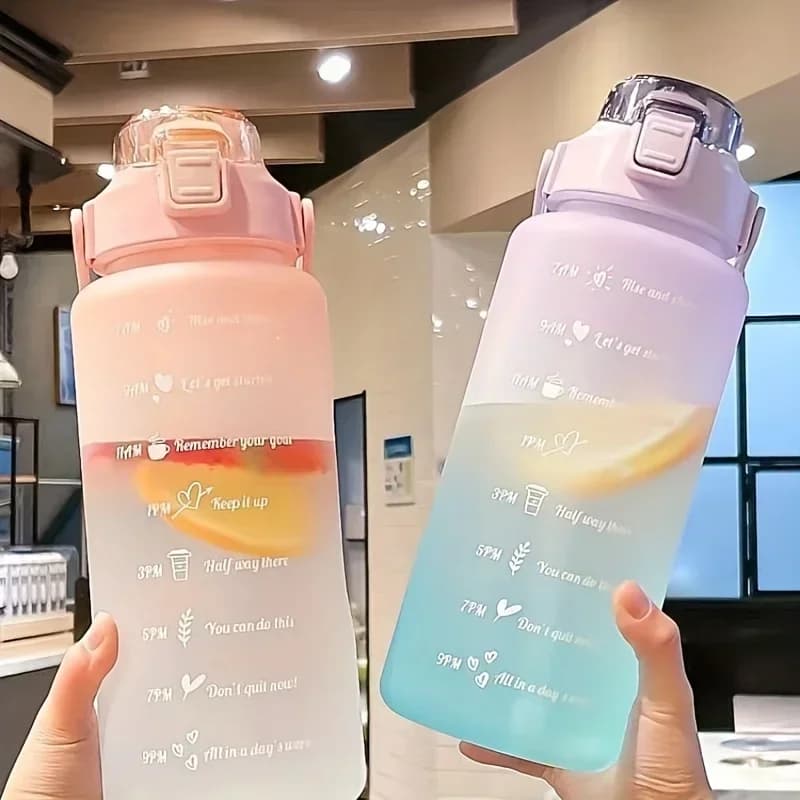 2L Water Bottle With Time Marker Straw