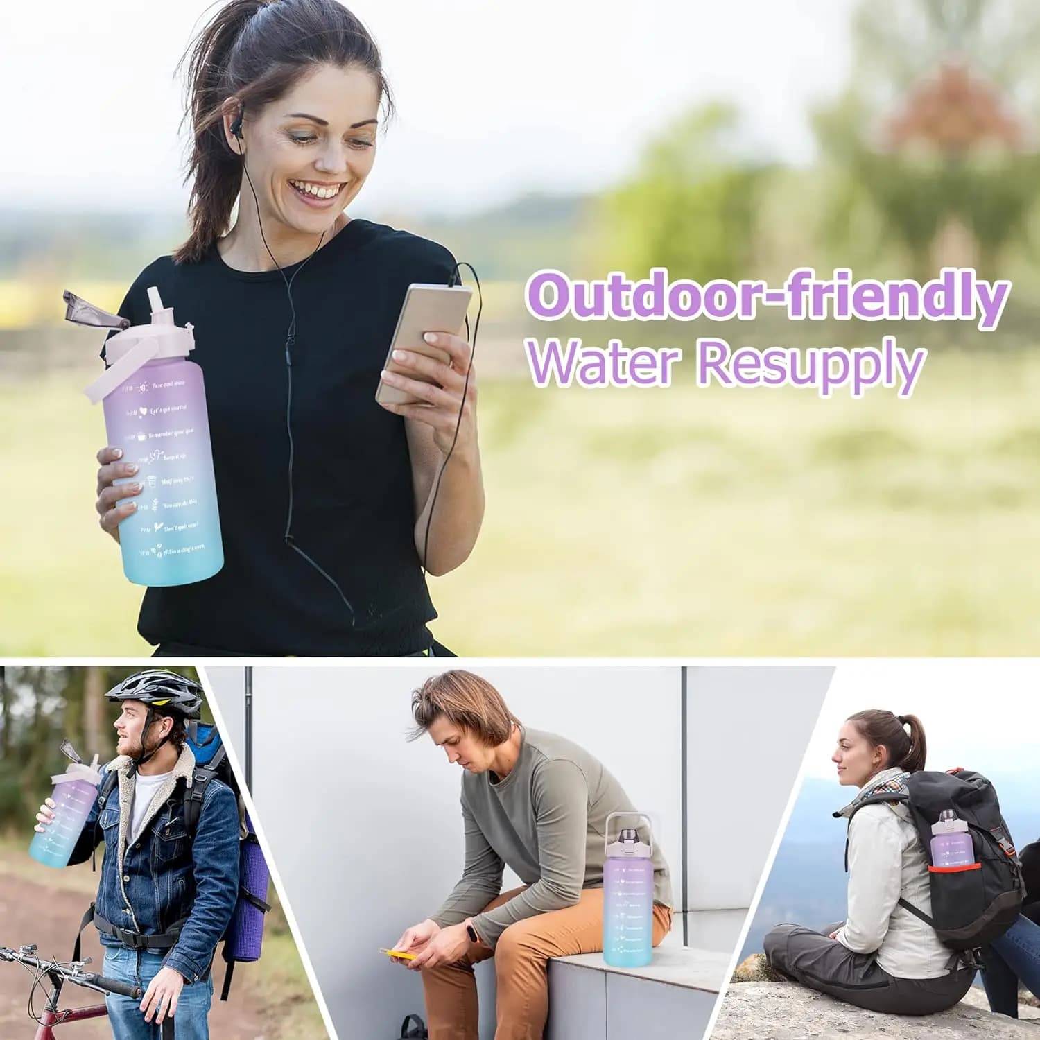 2L Water Bottle With Time Marker Straw
