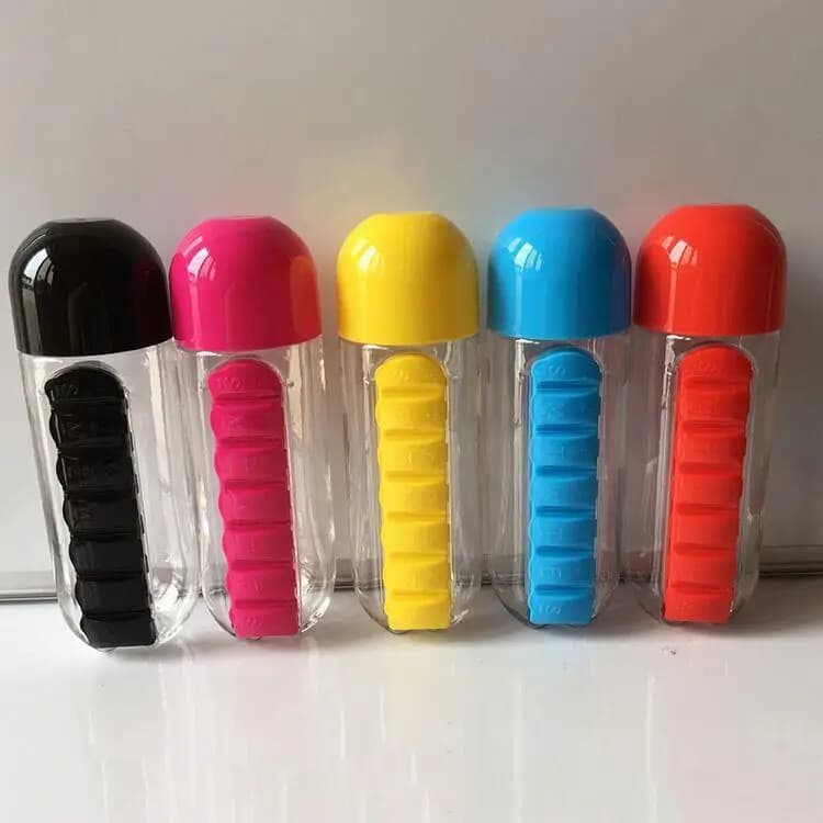 Portable Water Bottle With Pill Organizer