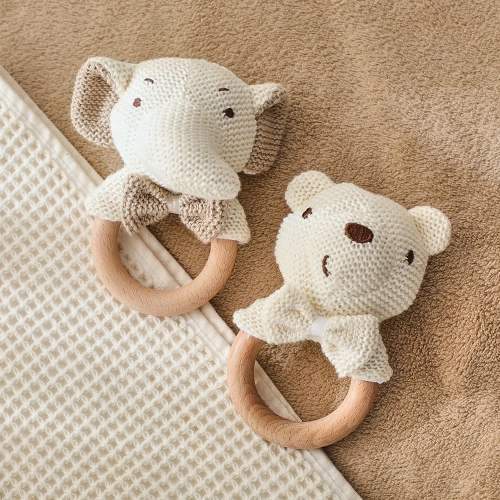 Baby Crochet Bear Wooden Teether Rattle
