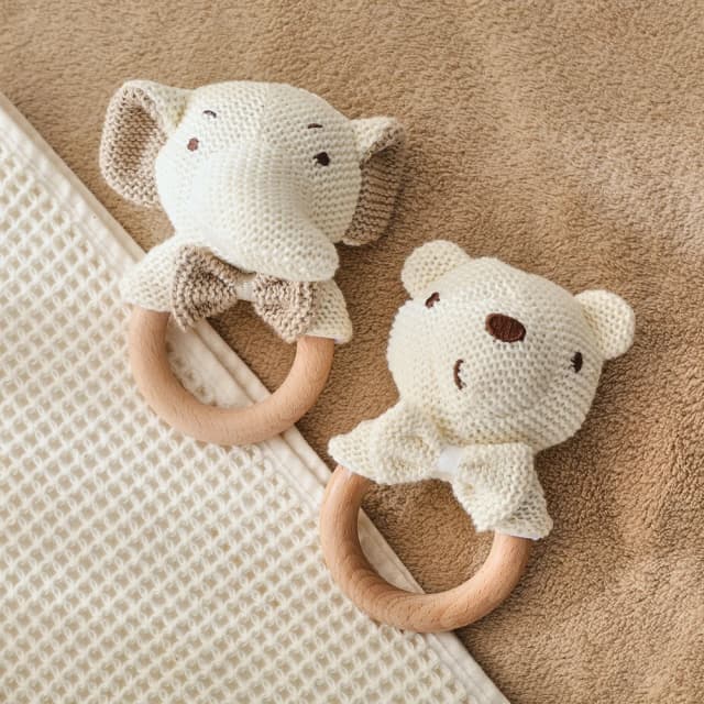 Baby Crochet Bear Wooden Teether Rattle