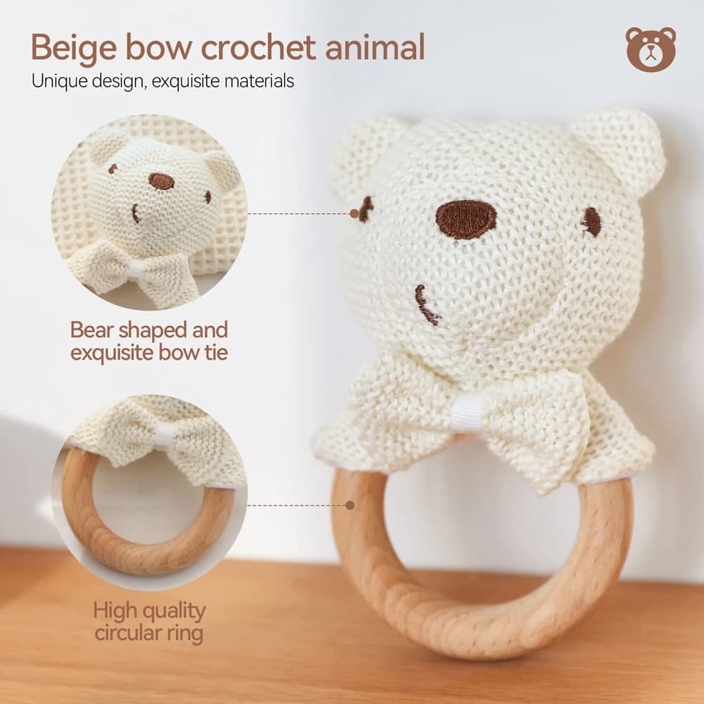 Baby Crochet Bear Wooden Teether Rattle