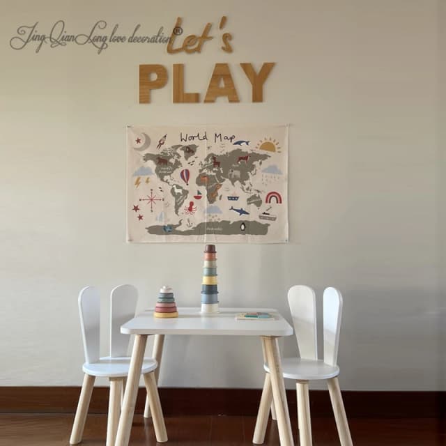 Custom Kids Room Wall Cutout LET'S PLAY Playroom Wall Decor, Wooden Play Sign, Let's Play Sign