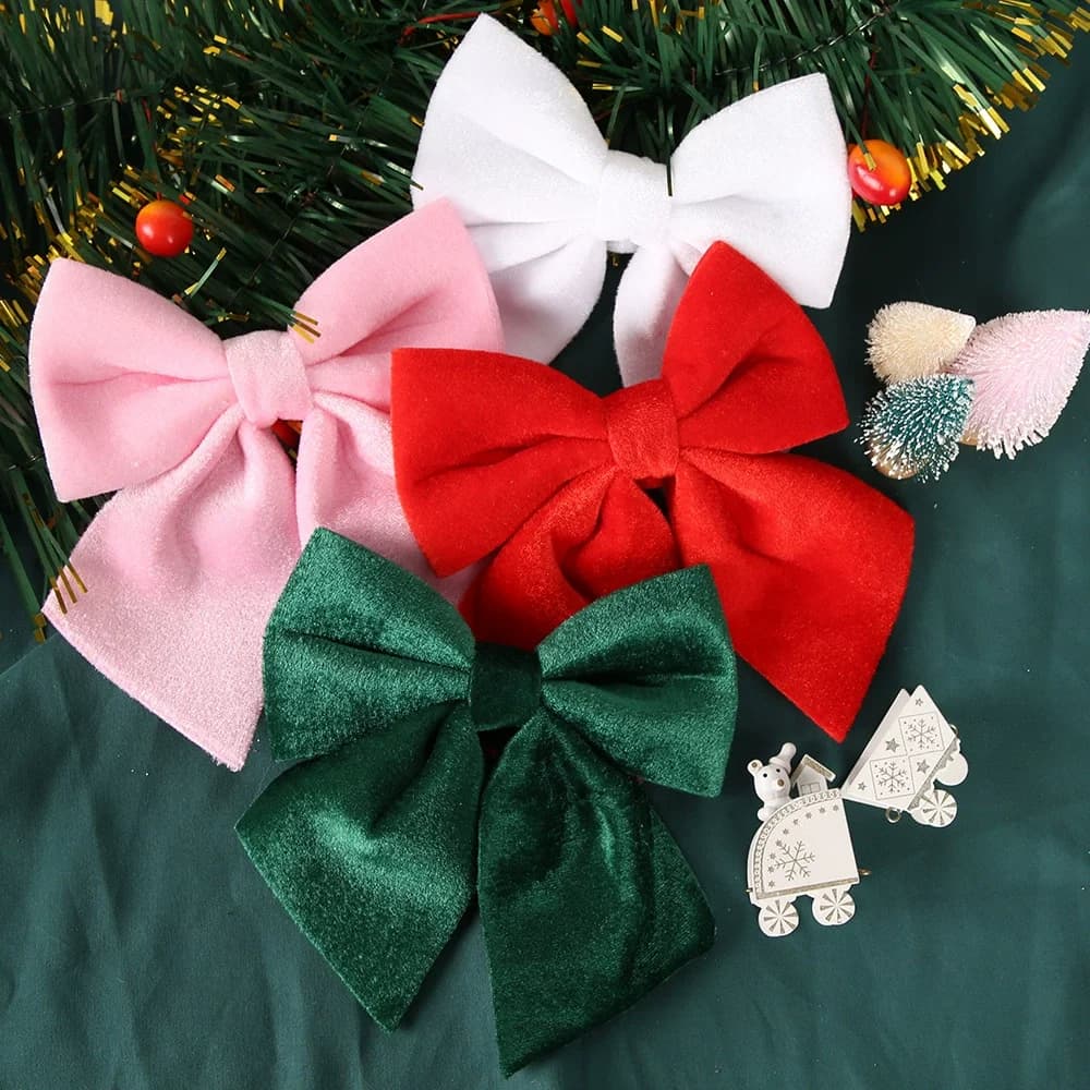 Christmas Festive Decor - Red Velvet DIY Bows - Christmas Tree/Window Hanging Ornaments & Accessories