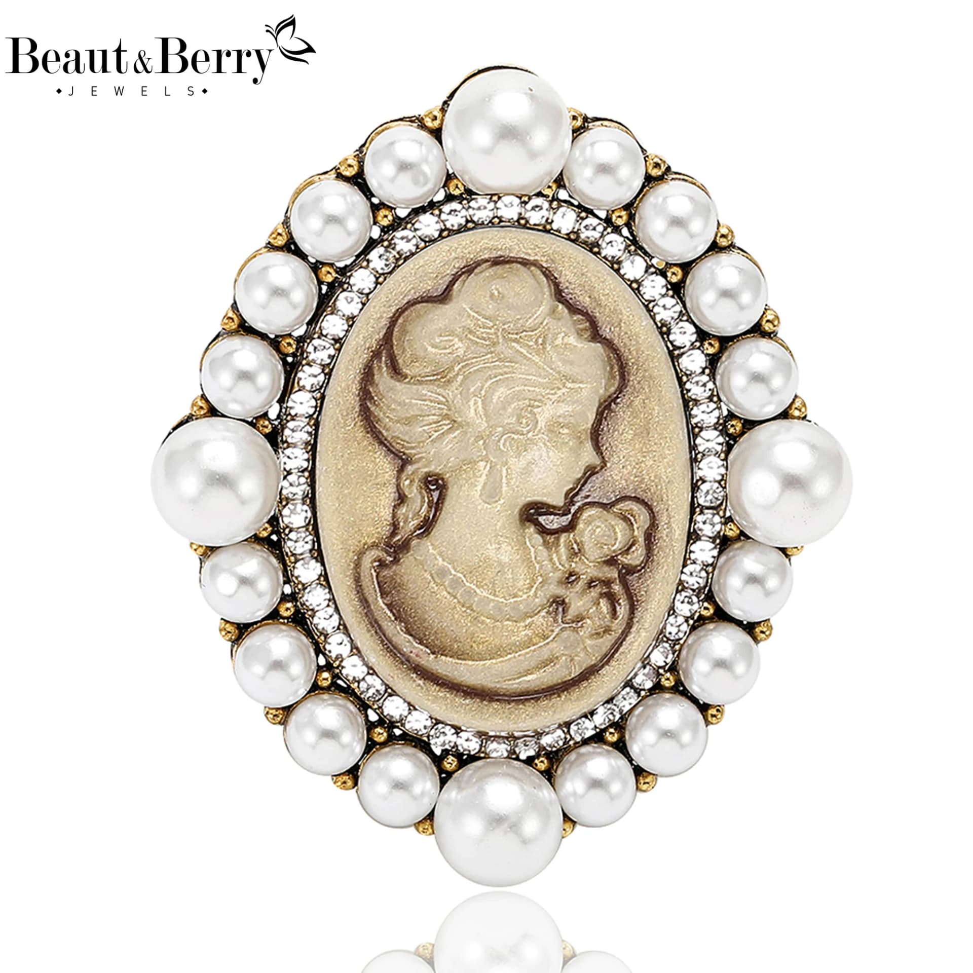 Vintage Enamel Pearl Head Brooch for Women