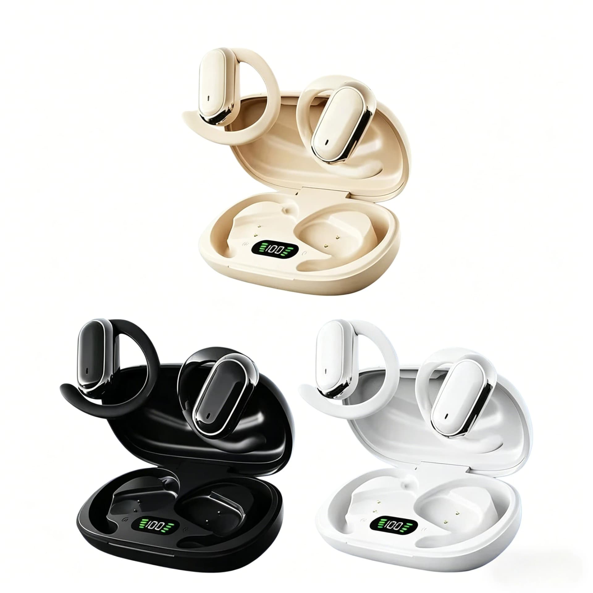 Wireless Earhook Earbuds with LED Display