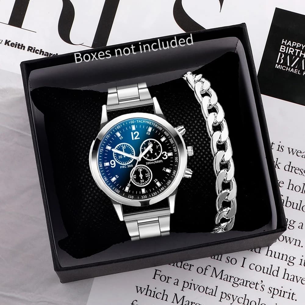 1/2PCS Men Business Watches Fashion Men's Steel Band Quartz Watch with BraceletοΌBox not IncludedοΌ