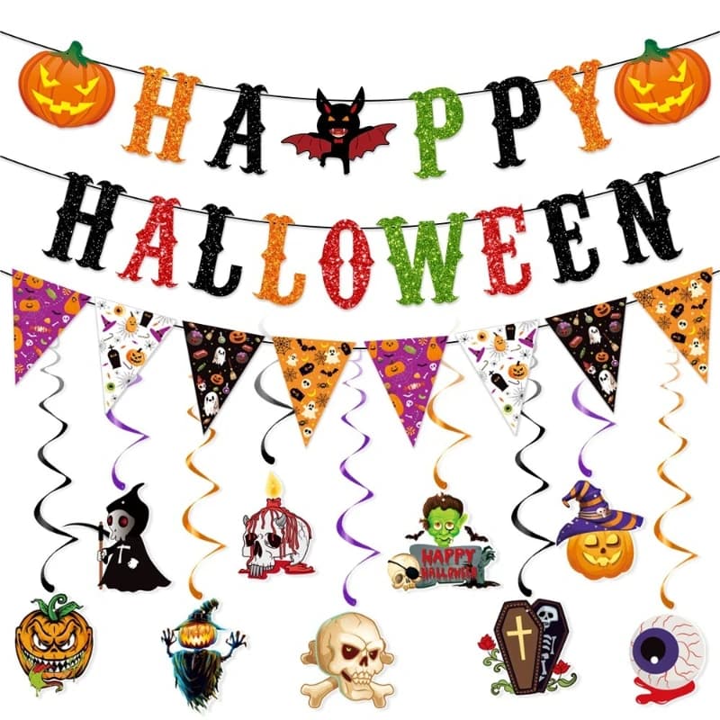 Halloween Party Decorations Triangle Banners Spiral Hanging Props Ghost Festival DIY
