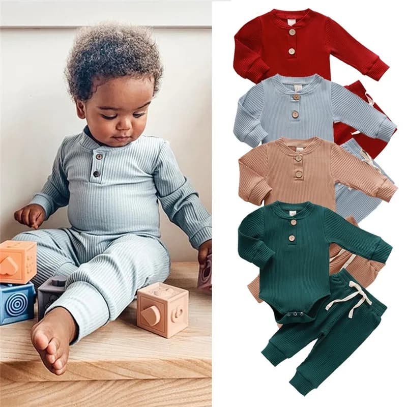 Infant Cotton Long Sleeve Romper Two Piece Set