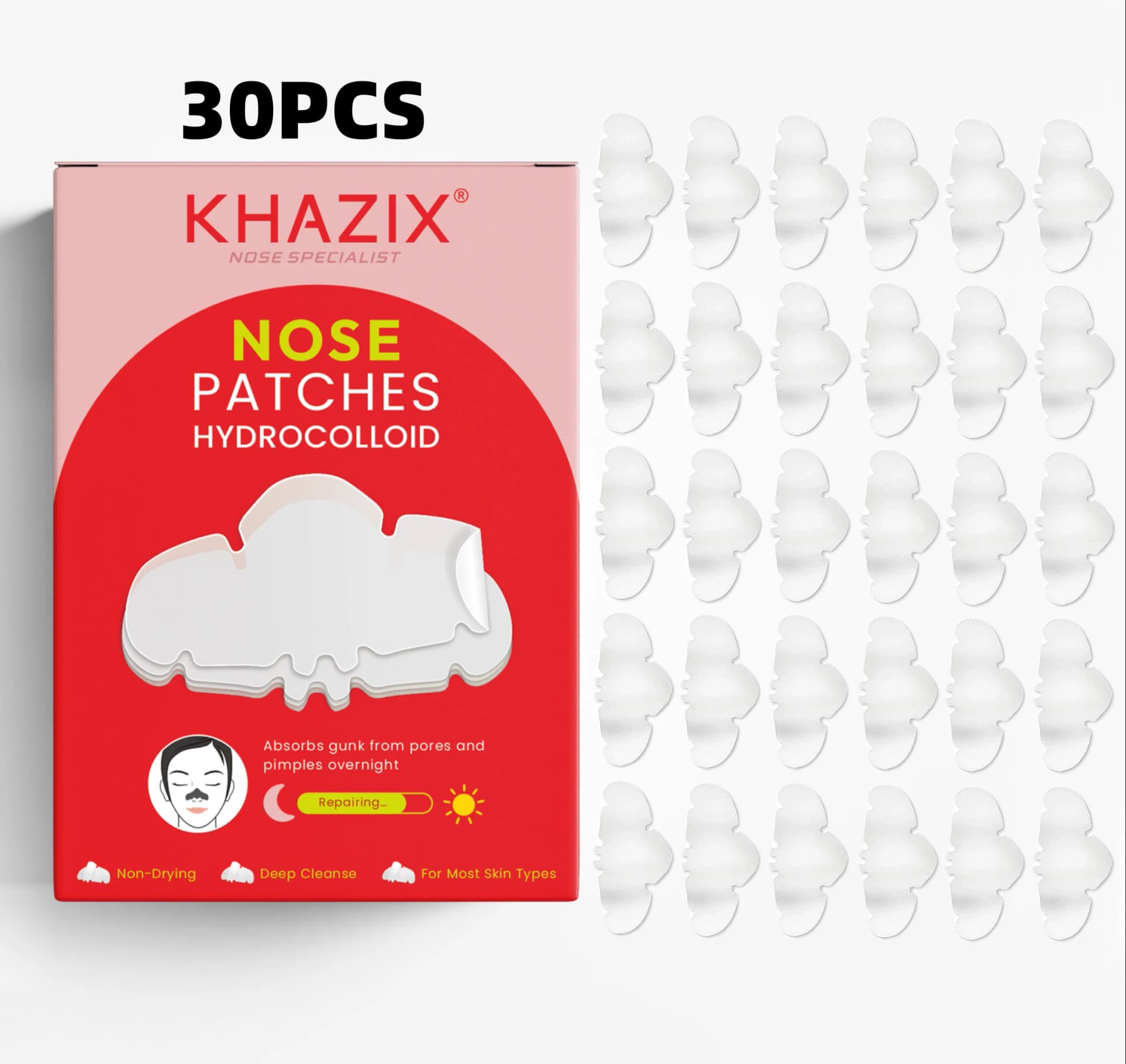 Use 30 pieces of hydrocolloid nose strips to remove black and white heads and clean your nose