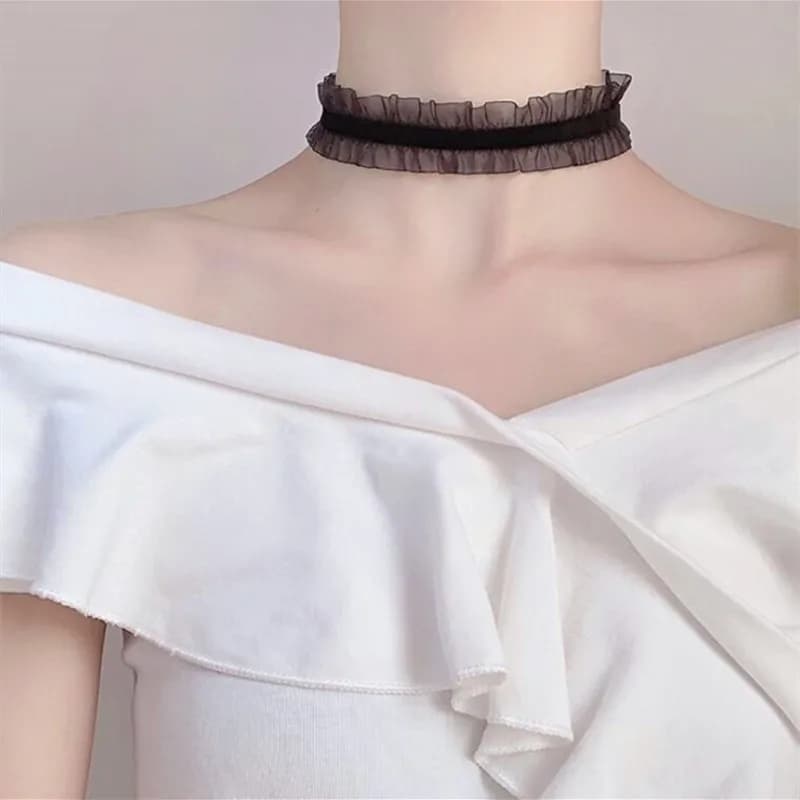 Black and White Lace Choker Necklace for Women