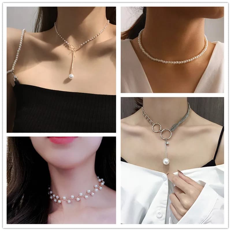 Korean Pearl Gold Chain Choker Necklace