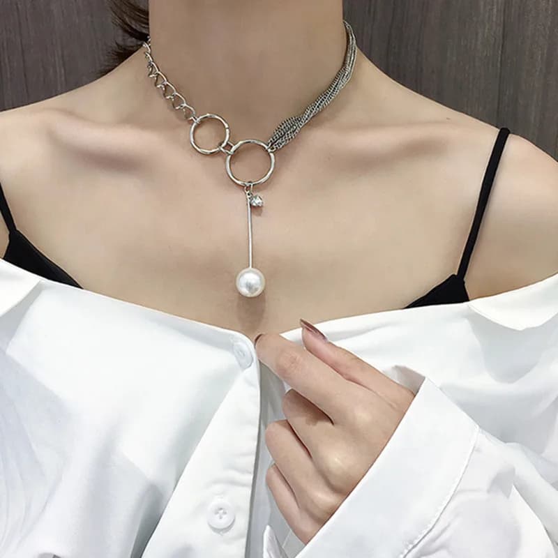 Korean Pearl Gold Chain Choker Necklace