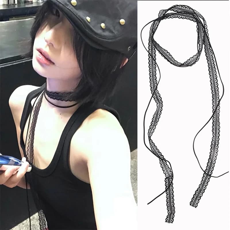 Black and White Lace Layered Choker Necklace