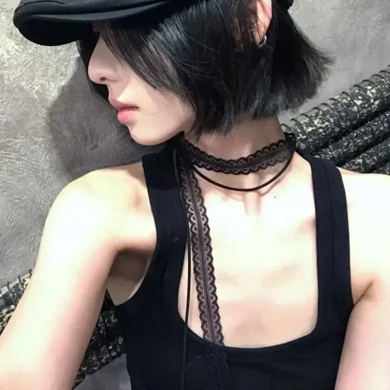 Black and White Lace Layered Choker Necklace