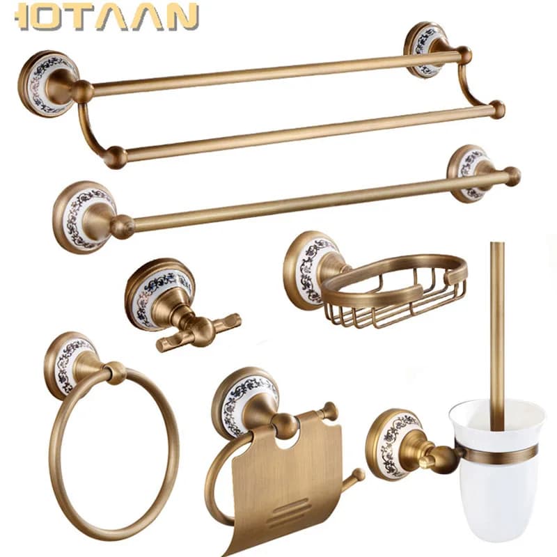 Antique Brushed Brass Bathroom Accessory Set