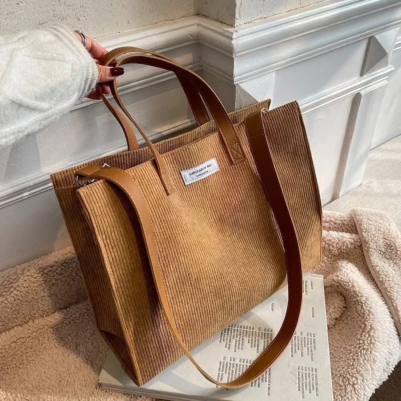 Corduroy Satchel Shoulder Bag for Women