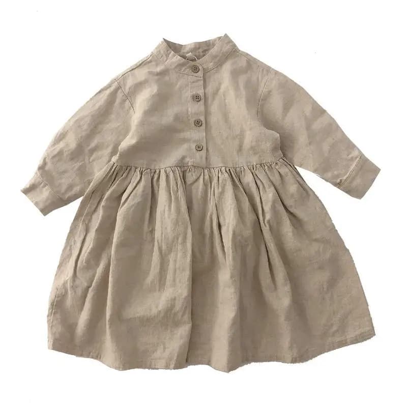 Kids Girls Linen Cotton Casual Shirt Dress