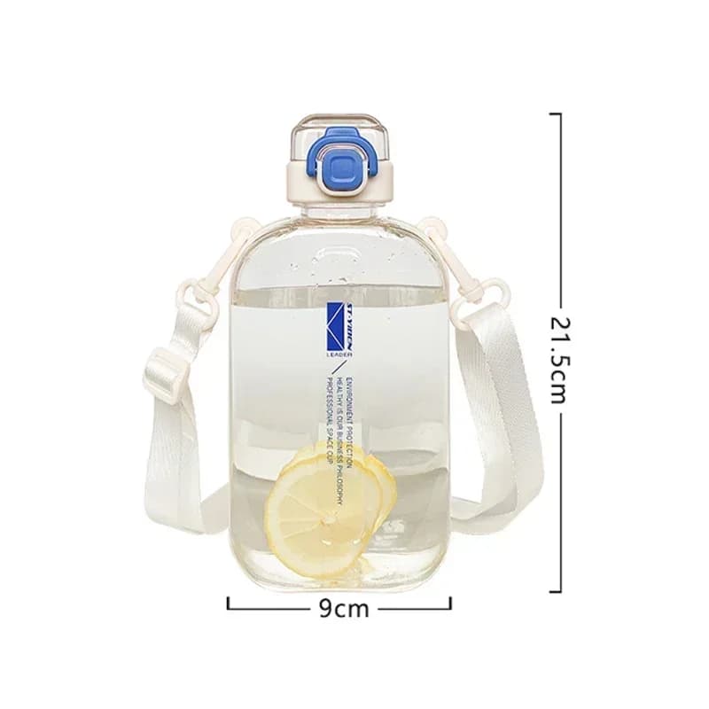 Flat Square Transparent Water Bottle With Strap