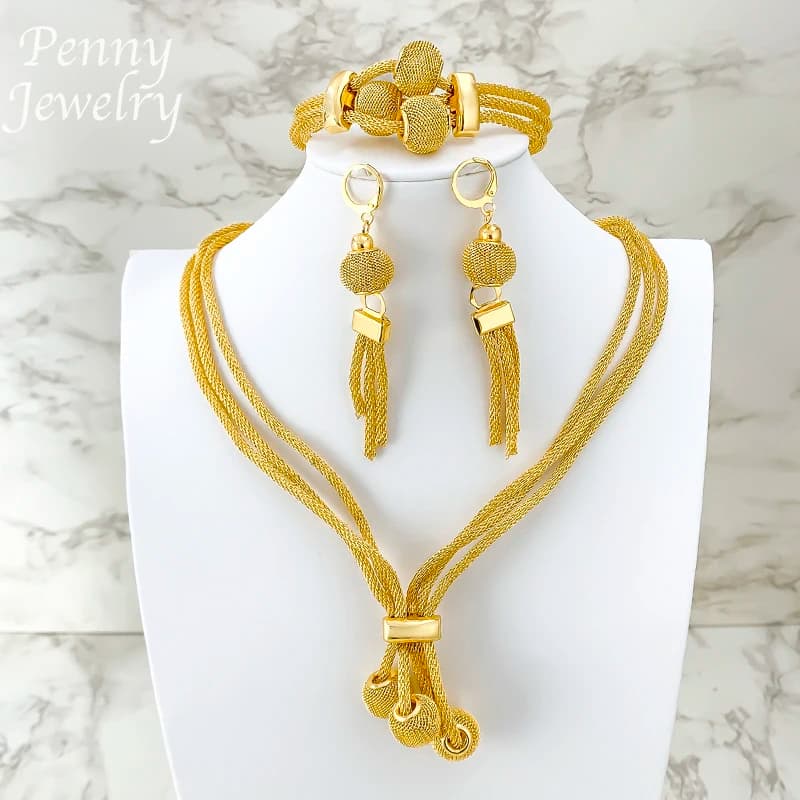 Gold Plated Jewelry Set with Necklace Earrings Bracelet