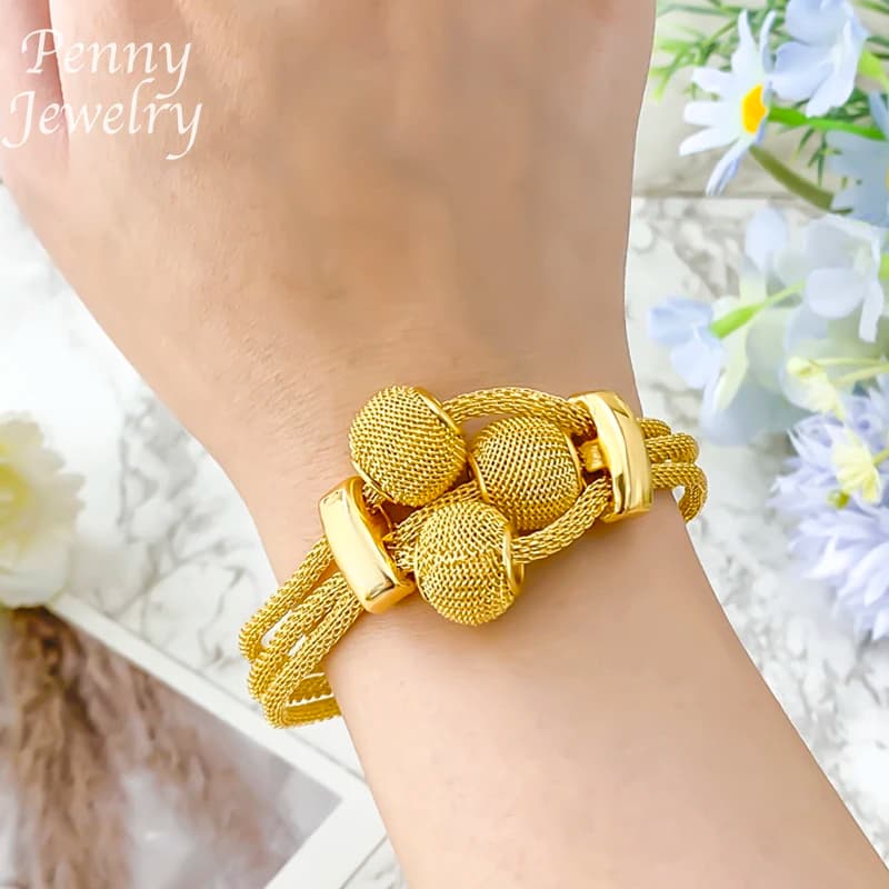Gold Plated Jewelry Set with Necklace Earrings Bracelet